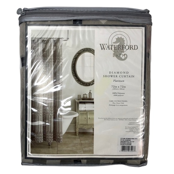WATERFORD For The Bath Diamond Shower Curtain Color Platinum New in Package - Picture 3 of 8